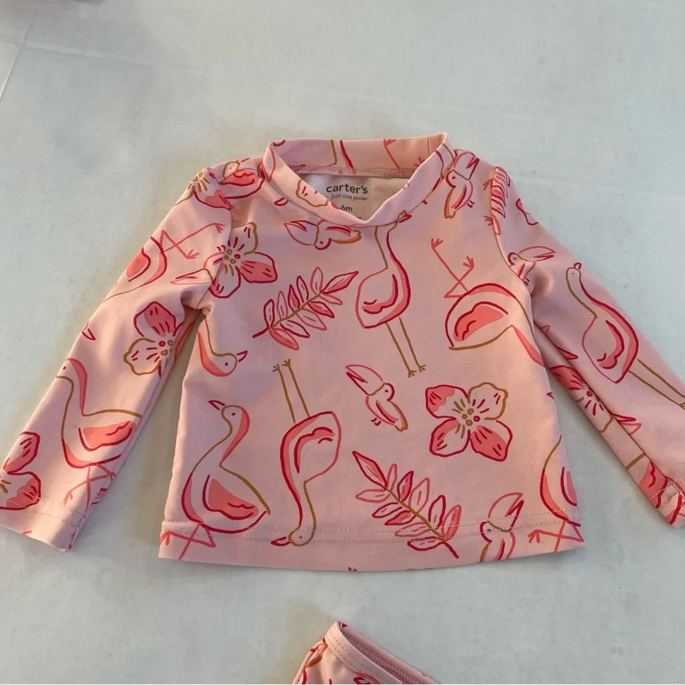 Carter's Just One You 2pc Set Pink Flamingo Floral‎ Rashguard Swim Size 6 Months
